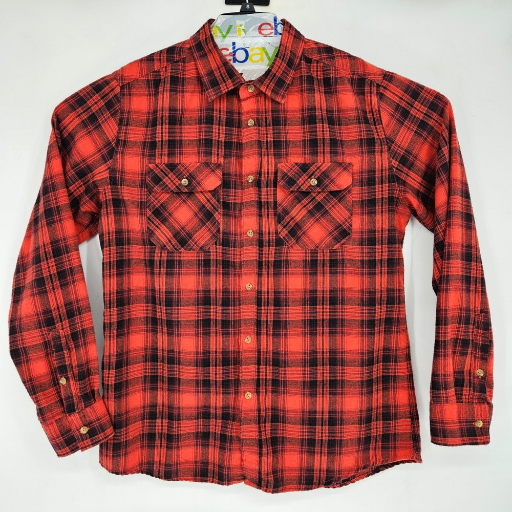 Stoic Shirt Mens XL‎ Red Black Flannel Plaid Long Sleeve Button Up Casual